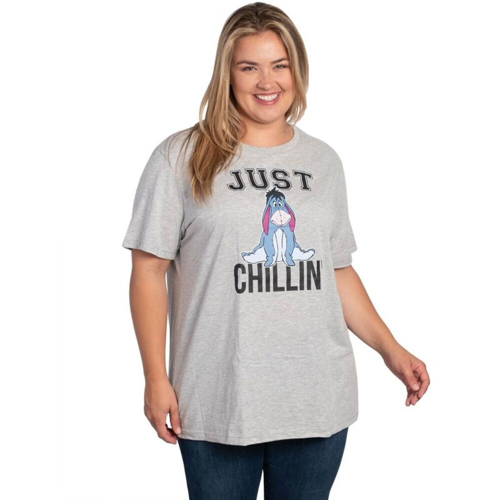 New Women's Plus Size Disney Winnie The Pooh Eeyore T-Shirt Just Chillin Gray